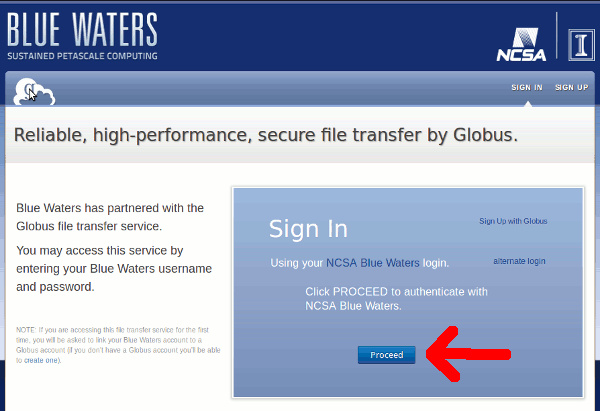 BW Globus Online Proceed to authentication button